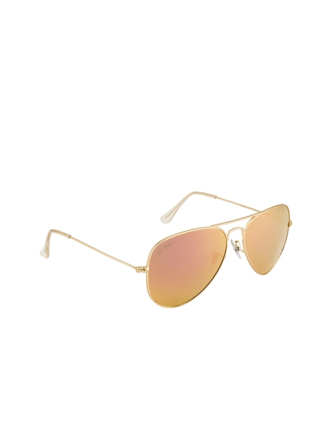 

Ted Smith Unisex Pink Lens & Gold-Toned Aviator Sunglasses with UV Protected Lens
