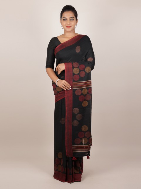 

Pothys Black & Red Linen Blend Woven Design Saree