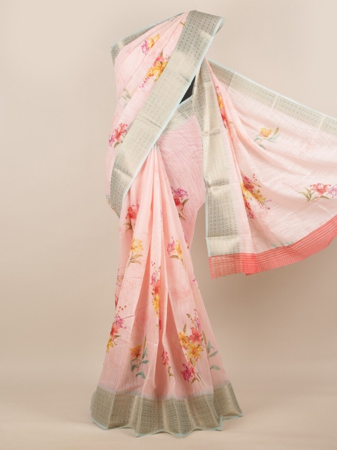 

Pothys Rose & Silver-Toned Jute Silk Printed Saree