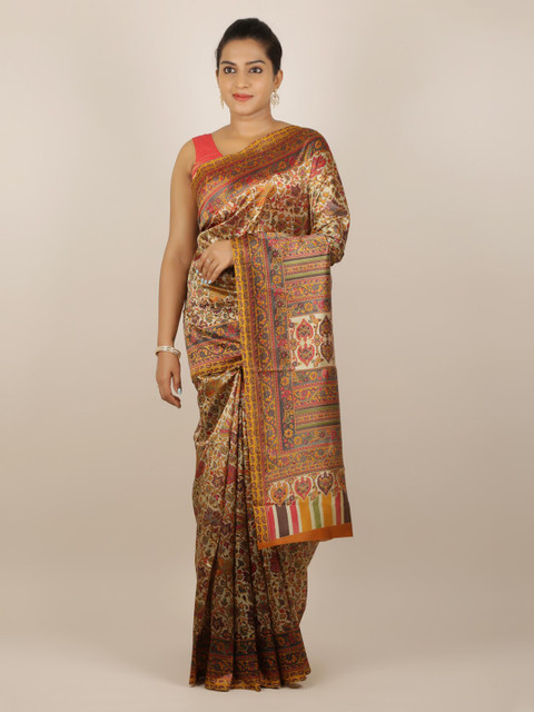 

Pothys Cream-Coloured & Gold-Toned Jute Silk Woven Design Saree