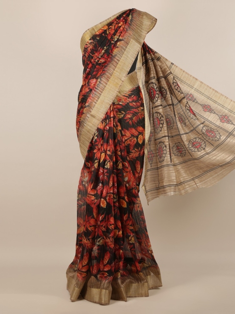 

Pothys Black & Orange Jute Silk Woven Design Saree