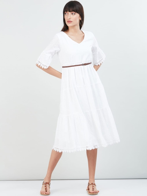 

max Women White Self Design Fit & Flare Dress, Cream