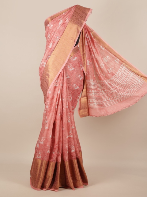 

Pothys Peach-Coloured & White Jute Silk Printed Saree