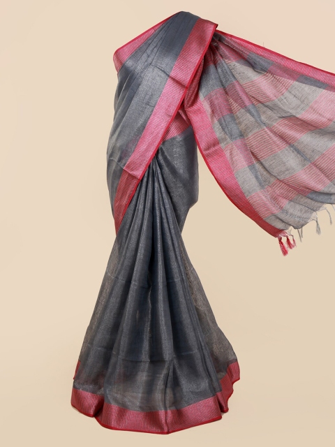 

Pothys Grey & Pink Linen Blend Solid Saree