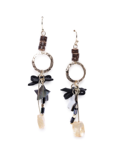 

CRZ Gold-Plated & Black Contemporary Drop Earrings