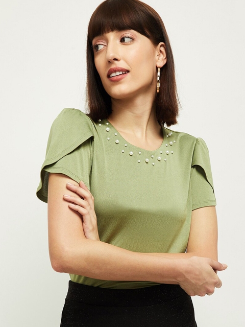

max Green Cape Sleeves Regular Top