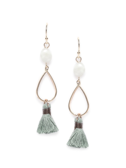

CRZ Gold-Plated & White Teardrop Shaped Drop Earrings