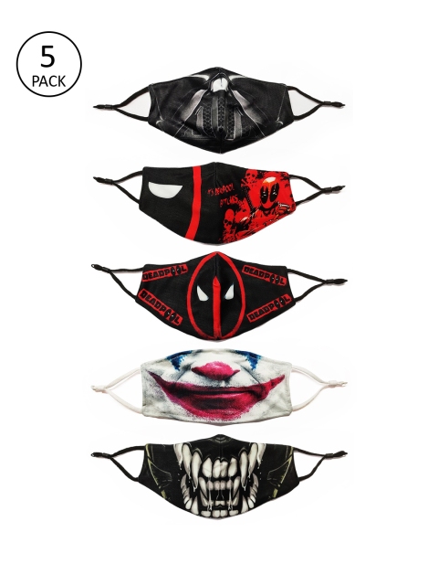 

TREEMODA Men Pack Of 5 Printed 3-Ply Reusable Cloth Masks, Black