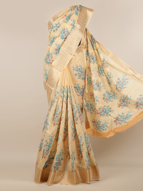 

Pothys Gold-Toned & Blue Jute Silk Woven Design Saree
