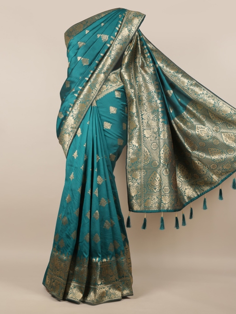 

Pothys Green & Gold-Toned Jute Silk Woven Design Saree