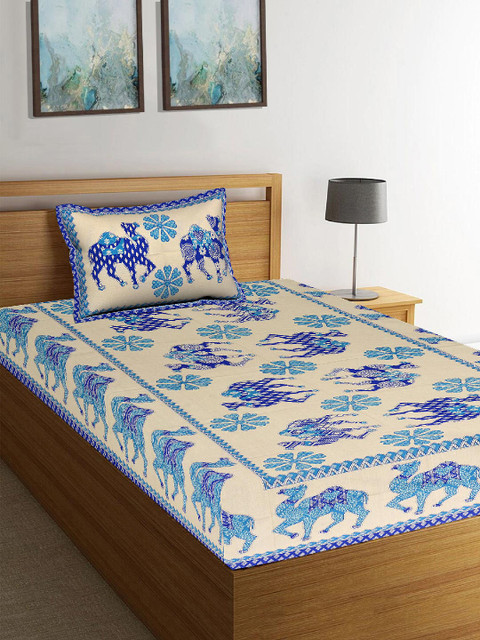 

Tistabene Blue & Sea Green Ethnic Motifs 180 TC Cotton 1 Single Bedsheet & 1 Pillow Cover