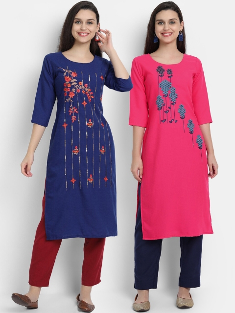

7Threads Women Pack of 2 Multicoloured Ethnic Motifs Embroidered Kurta, Multi