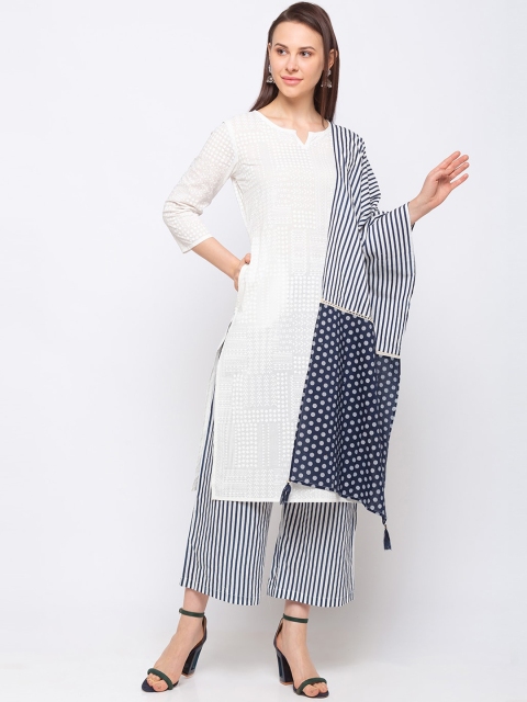 

Ethnicity Women Blue & White Printed Wide Leg Palazzos