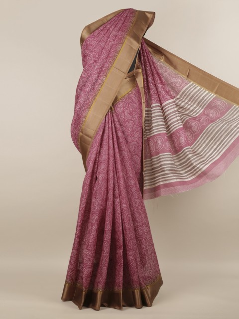

Pothys Pink & White Jute Silk Printed Saree