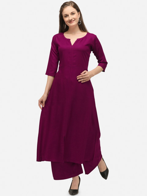 

Saadhvi Women Magenta Solid A-line Kurta
