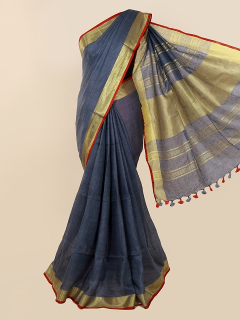 

Pothys Grey Solid Linen Blend Saree