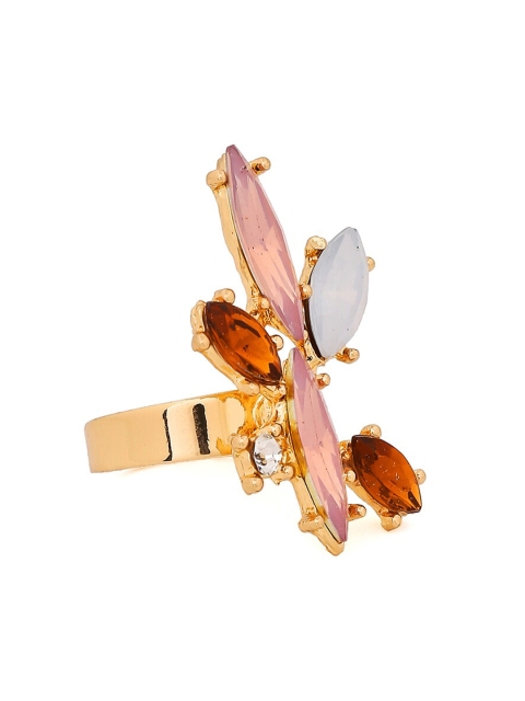 

Foxy Sperks Women Gold-Toned & Pink Stone-Studded Finger Ring