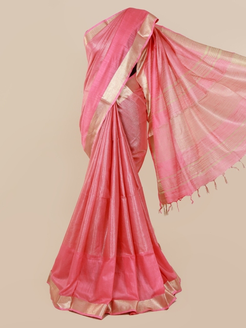 

Pothys Pink & Gold-Coloured Linen Blend Woven Design Saree