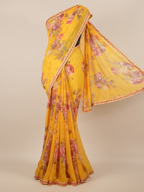 

Pothys Yellow Printed Poly Chiffon Saree