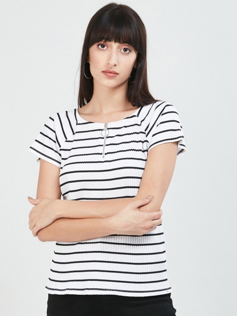 

Max Women White & Black Striped Regular Top