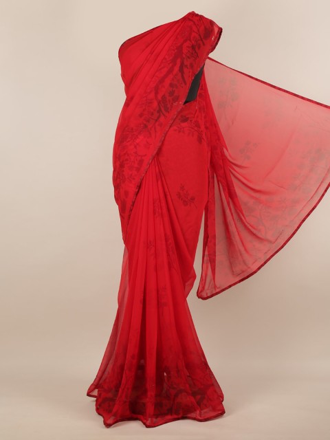 

Pothys Red Printed Poly Chiffon Saree