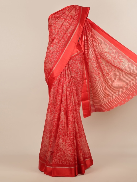 

Pothys Red & White Jute Silk Printed Saree