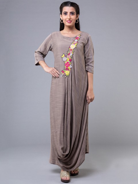 

KLM Fashion Mall Women Beige Self Design Maxi Dress
