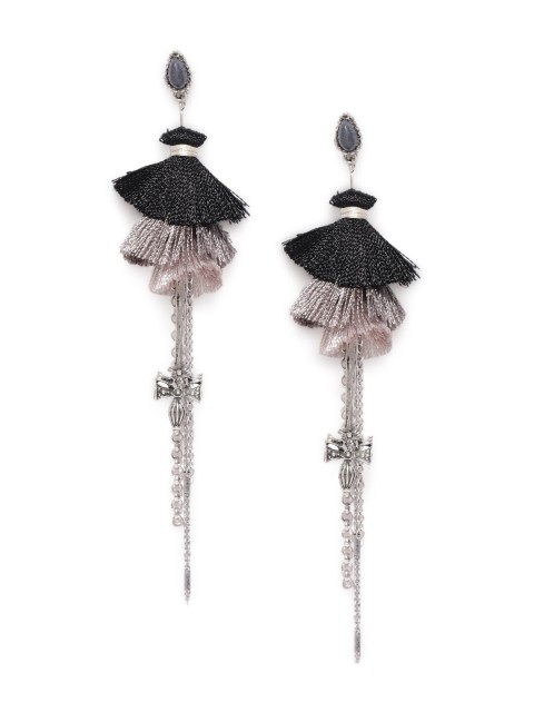 

CRZ Black & Silver-Toned Rhodium-Plated Contemporary Drop Earrings