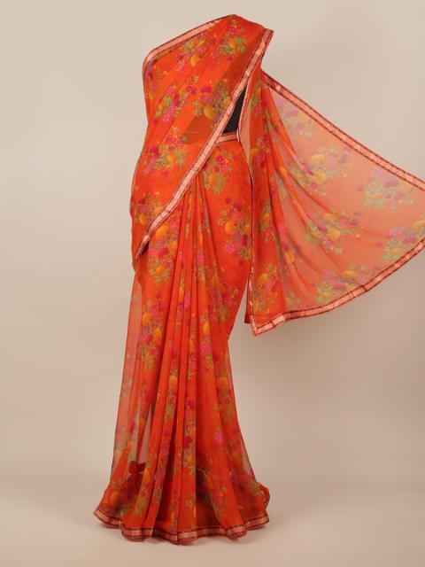 

Pothys Orange Printed Poly Chiffon Saree
