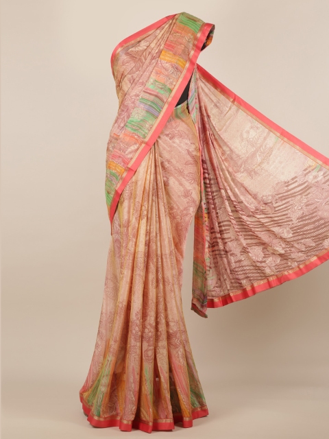 

Pothys Peach-Coloured Printed Poly Chiffon Saree
