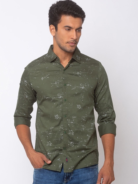 

SPYKAR Men Green Slim Fit Printed Casual Shirt