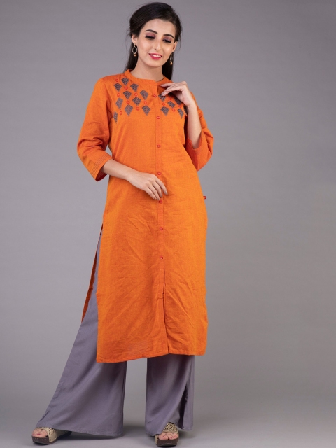 

KLM Fashion Mall Women Orange Geometric Embroidered Kurta