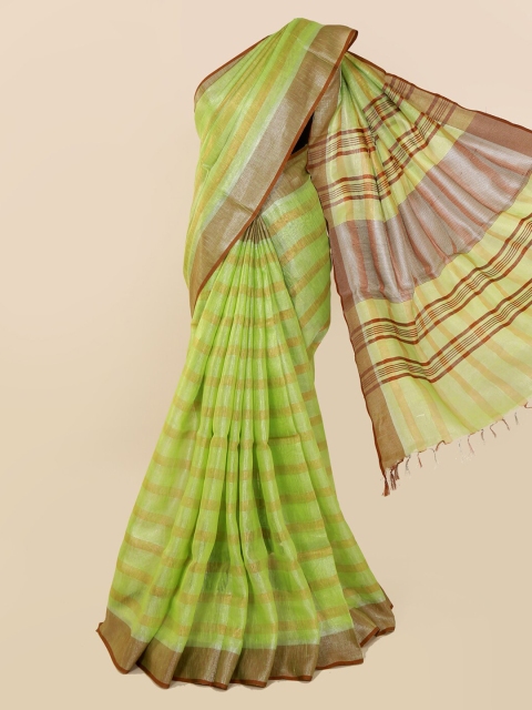 

Pothys Green & Brown Linen Blend Striped Saree