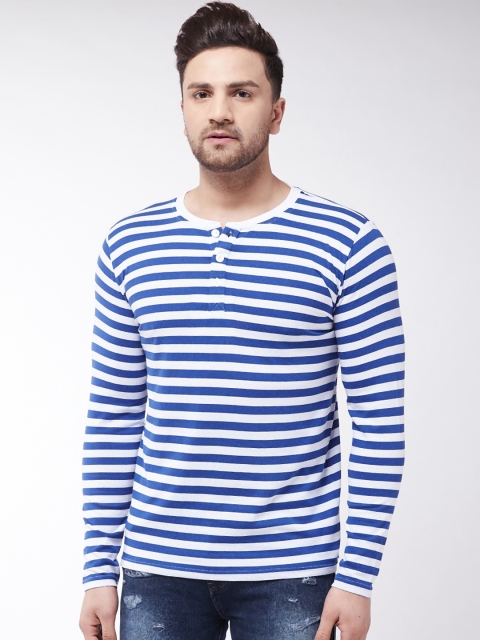 

GRITSTONES Men Blue Striped Henley Neck T-shirt