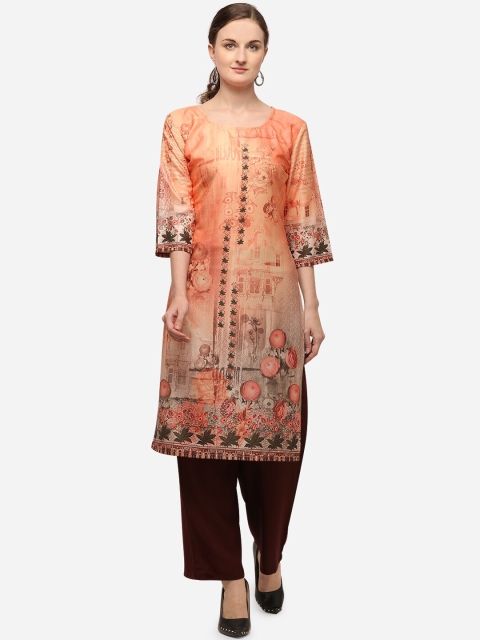 

VENISA Women Orange Printed Straight Kurta