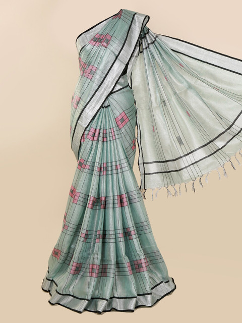 

Pothys Green Checked Linen Blend Saree