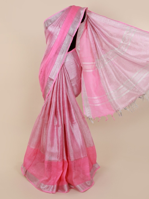 

Pothys Pink Solid Linen Blend Saree