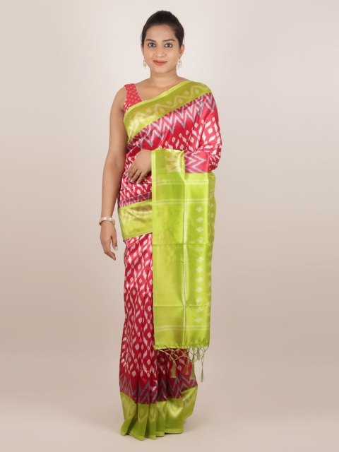 

Pothys Red Printed Jute Silk Saree With Tasseled Pallu