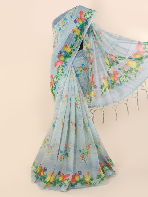 

Pothys Blue Printed Cotton Blend Saree