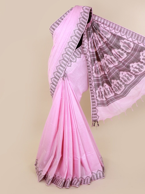 

Pothys Lavender Solid Linen Blend Saree
