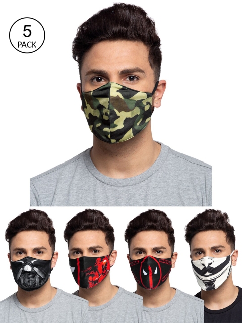 

TREEMODA Men Pack Of 5 Printed 3-Ply Reusable Cloth Face Masks, Red
