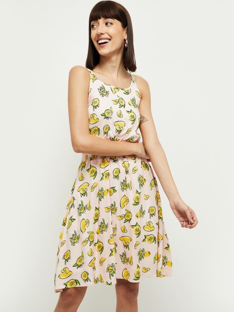 

max Women Pink Printed Fit and Flare Dress
