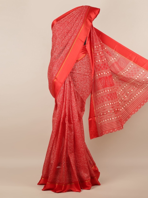 

Pothys Red Printed Jute Silk Saree