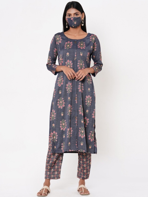 

FASHOR Women Grey Printed Kurta with Trousers