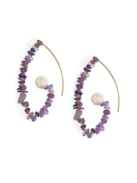 

Foxy Sperks Purple & Off-White Contemporary Drop Earrings