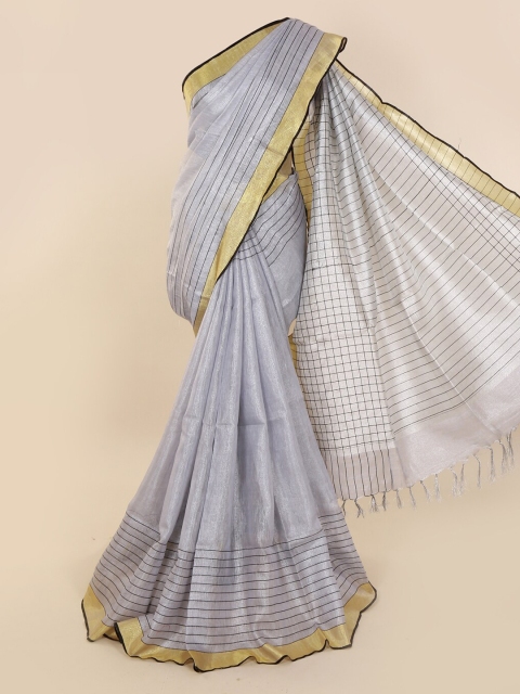 

Pothys Silver-Toned Striped Linen Blend Saree