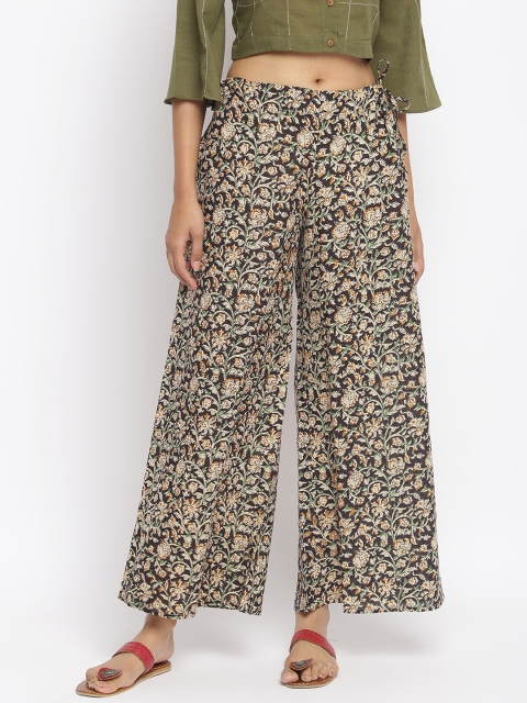 

TJORI Women Black & Beige Kalamkari Printed Straight Cotton Palazzos