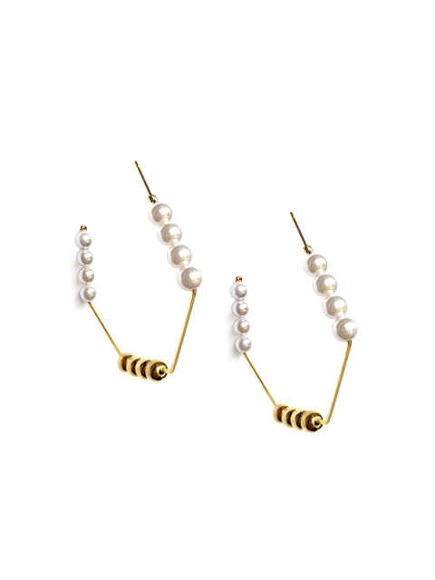 

Foxy Sperks Gold-Toned & Off-White Geometric Half Hoop Earrings