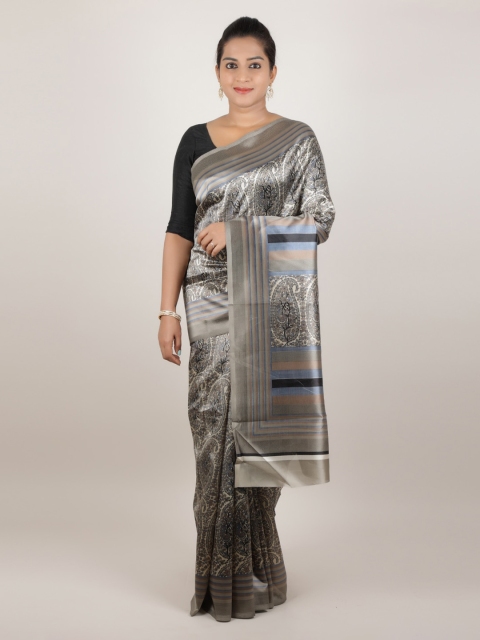 

Pothys Grey Printed Jute Silk Saree