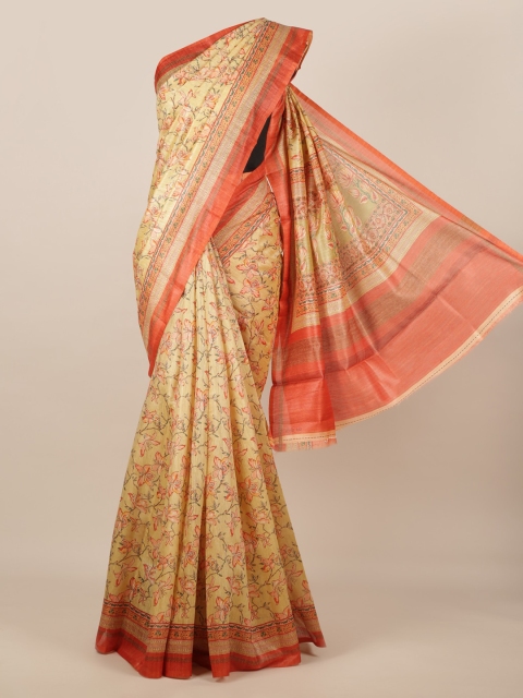 

Pothys Yellow Printed Jute Silk Saree